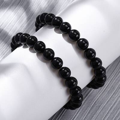 Natural Tourmaline Round Beaded Stretch Bracelets for Men Women