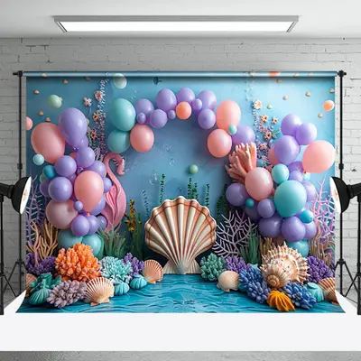 Undersea Mermaid Theme Shell Cake Smash Backdrop