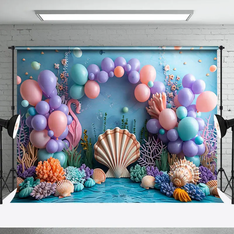 Undersea Mermaid Theme Shell Cake Smash Backdrop