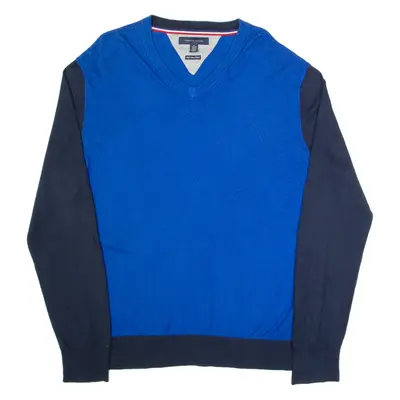 HILFIGER DENIM Mens Patterned Jumper Blue Argyle V-Neck Tight Knit XL