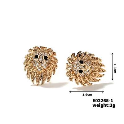 Shiny Lion Head Stud Earrings Fashionable Rhinestone Ear Jewelry