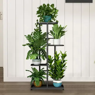 Plant Stand Metal 4 Tier 5 Potted Multiple Flower Pot Holder Shelf Indoor Outdoor Planter Display Shelving Organiser Rack Smo...