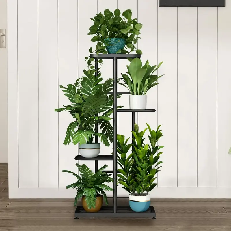 Plant Stand Metal 4 Tier 5 Potted Multiple Flower Pot Holder Shelf Indoor Outdoor Planter Display Shelving Organiser Rack Smo...