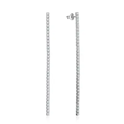 Beneto Long silver earrings with zirconia AGUV2672 - Length: 6 cm