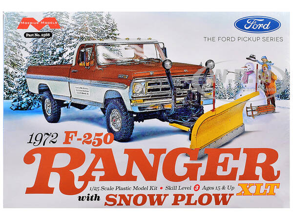 Skill 3 Model Kit 1972 Ford F-250 Ranger XLT Pickup Truck with Snow Plow 1/25 Scale Model by Moebius