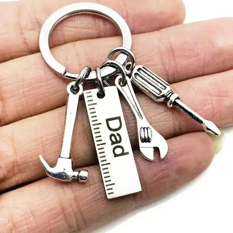 Creative Dad Ruler & Hammer & Screwdriver & Wrench Shaped Keychain, Portable Stainless Steel Keychain, Simple Hanging Ornamen...