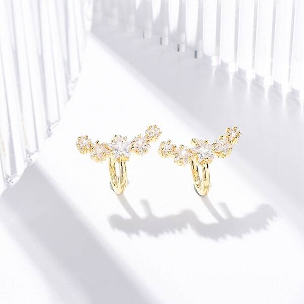 Rack Plating Star Brass Micro Pave Clear Cubic Zirconia Cuff Earrings