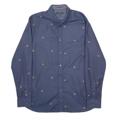 TED BAKER Mens Shirt Blue Animal Print Long Sleeve S