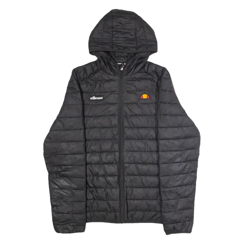 ELLESSE Mens Puffer Jacket Black Hooded M
