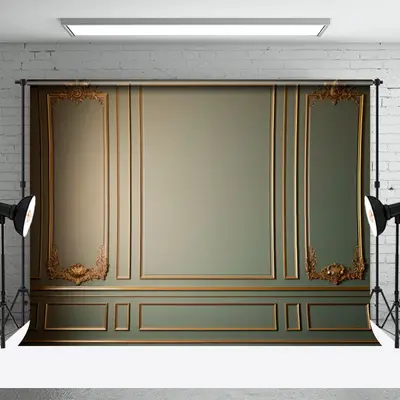 Exquisite Dark Green Gypsum Line Retro Wall Backdrop - Aperturee