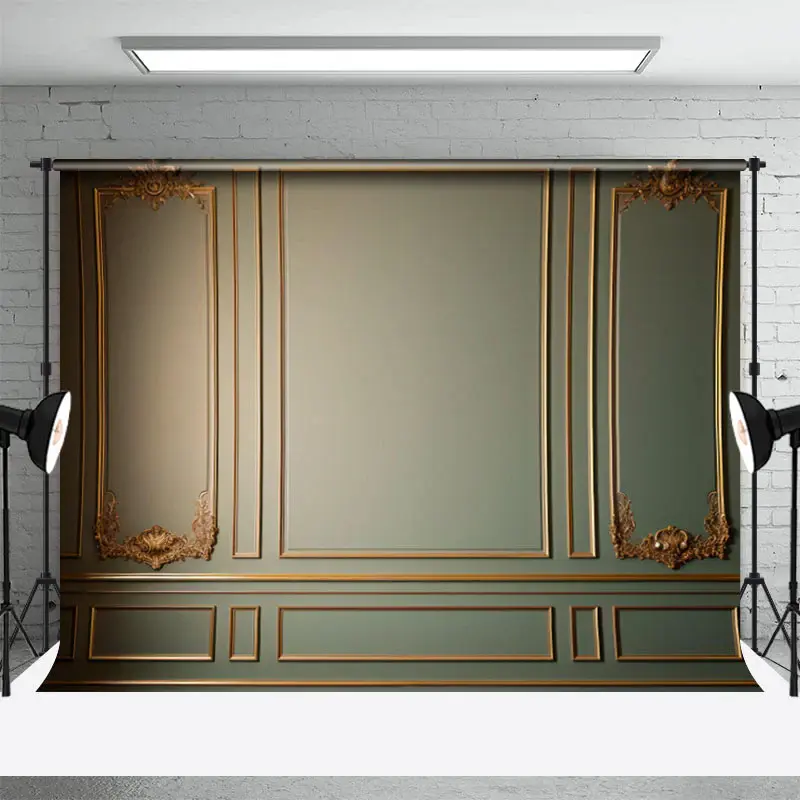 Exquisite Dark Green Gypsum Line Retro Wall Backdrop - Aperturee