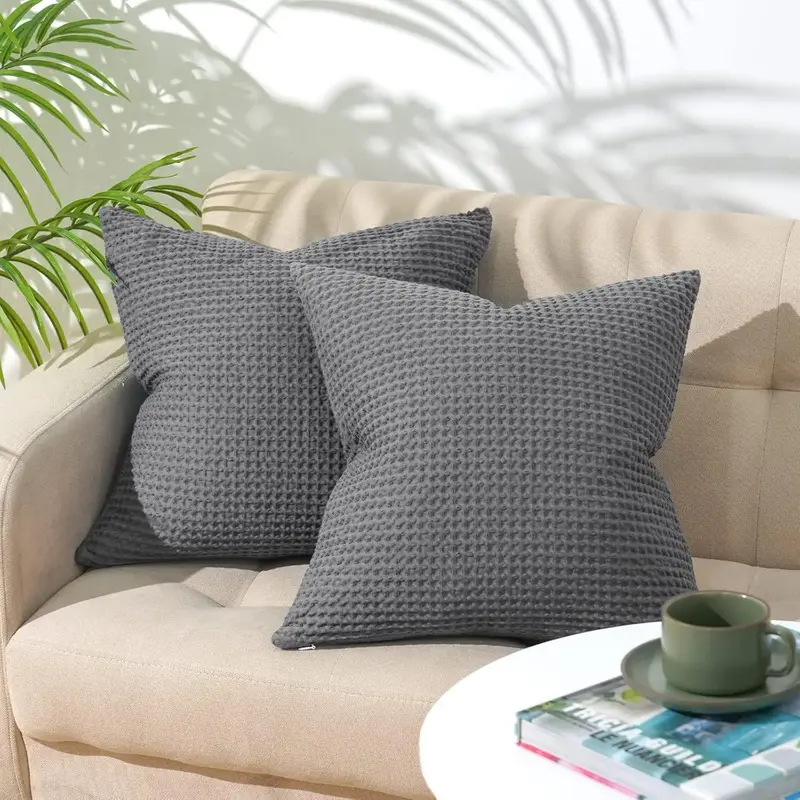 PHF 100% Cotton Waffle Pillowcases, 2 Pack Waffle Weave Euro Shams, Elegant Home Decorative Square Throw Pillow Covers for Be...