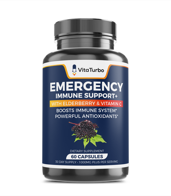 Emergency Immune Support+ (with Elderberry & Vitamin C) - 60 Capsules - 1000mg Per Serving