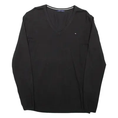 TOMMY HILFIGER Mens Jumper Black V-Neck Tight Knit M