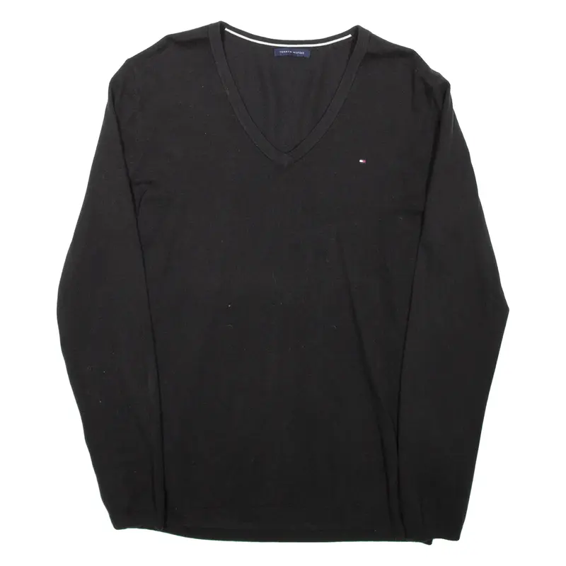 TOMMY HILFIGER Mens Jumper Black V-Neck Tight Knit M