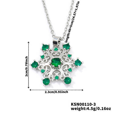 Elegant Brass Cubic Zirconia Snowflake Pendant Necklaces