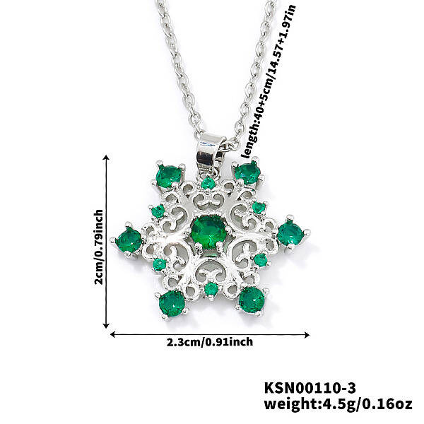 Elegant Brass Cubic Zirconia Snowflake Pendant Necklaces