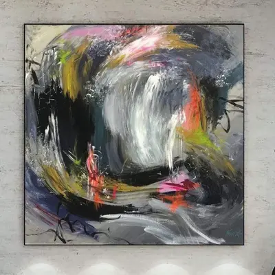 Abstract Expressionism Painting on Canvas Gray Wall Art Blush Stroke Painting Textured Dark Painting Hand Painted Artwork Mod...