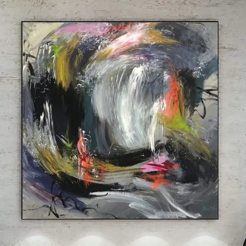 Abstract Expressionism Painting on Canvas Gray Wall Art Blush Stroke Painting Textured Dark Painting Hand Painted Artwork Mod...