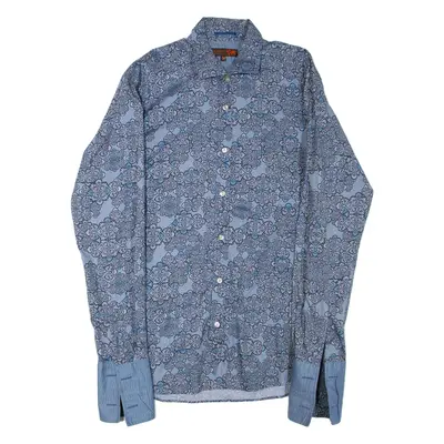 TED BAKER Mens Formal Shirt Blue Geometric Long Sleeve M