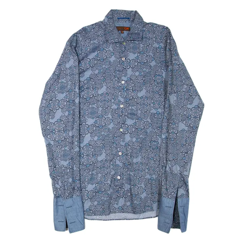TED BAKER Mens Formal Shirt Blue Geometric Long Sleeve M
