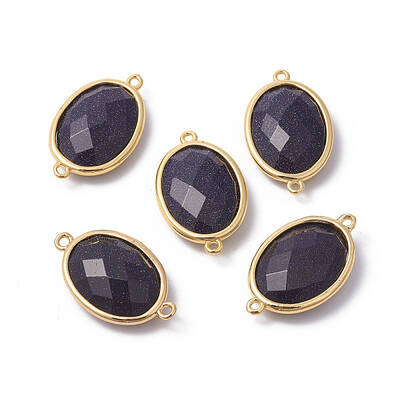 Golden Tone Brass Synthetic Blue Goldstone Links connectors
