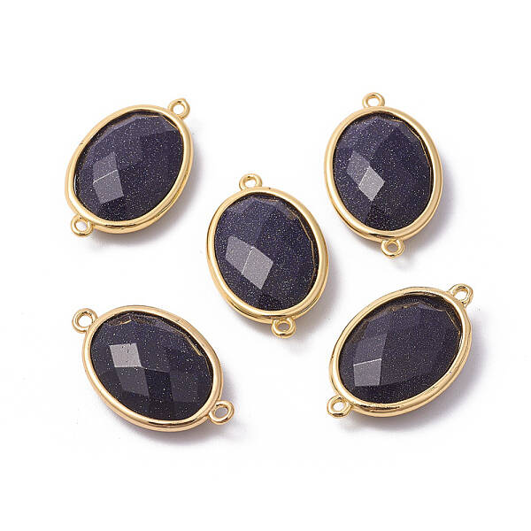 Golden Tone Brass Synthetic Blue Goldstone Links connectors