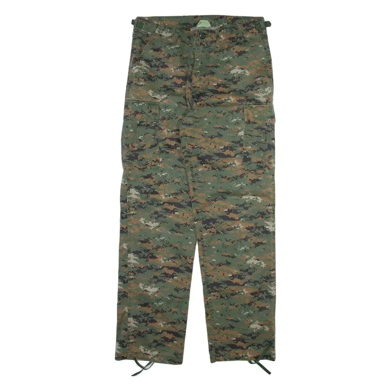 Camo Cargo Mens Trousers Green Relaxed Straight W32 L31