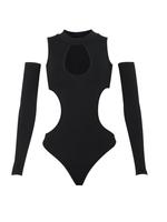 Women's Solid Cut Out Long Sleeve Bodysuit, Elegance New Trendy Style Casual Fashion Fit Mock Neck Bodysuit with Arm Sleeves,...