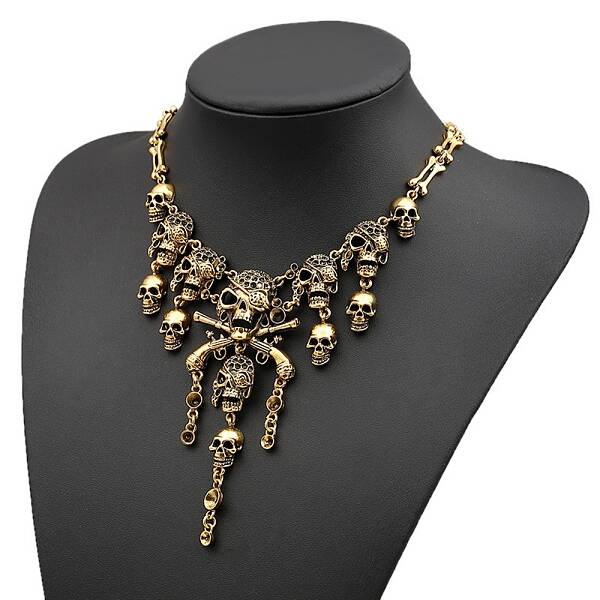 Alloy Skull Bib Necklace