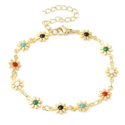 Colorful Enamel Flower Link Chain Bracelet