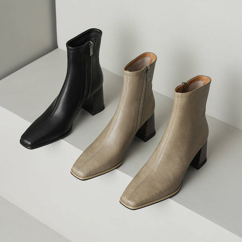CHIKO Real Square Toe Block Heels Ankle Boots