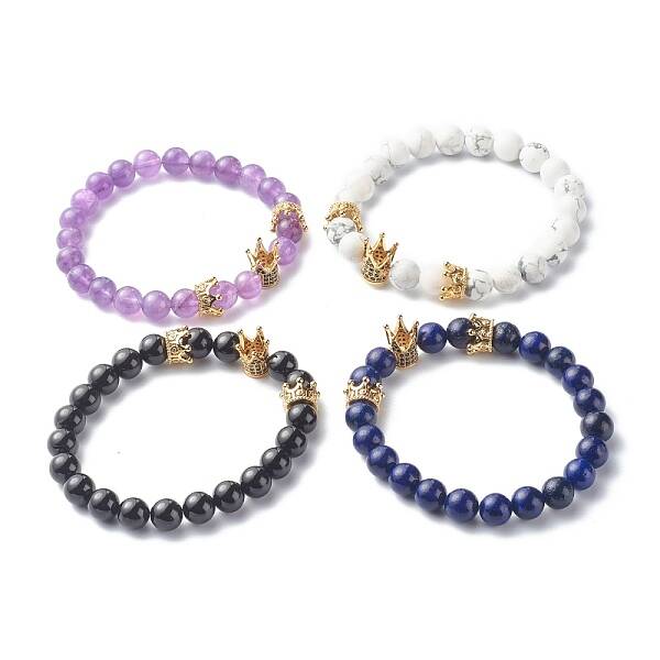 Natural Mixed Stone Round Beads Stretch Bracelets
