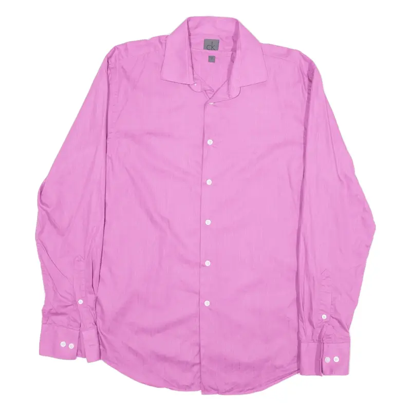 CALVIN KLEIN Slim Fit Plain Shirt Pink Long Sleeve Mens L