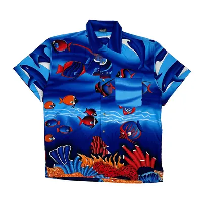 Cromer Graphic Hawaiian Shirt - Large Blue Polyester