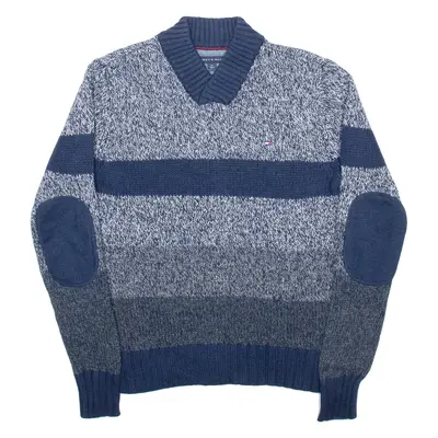 TOMMY HILFIGER Mens Jumper Blue V-Neck Cable Knit S