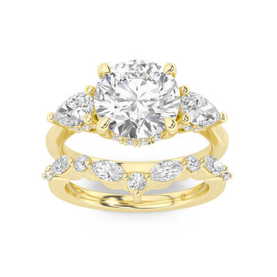 Celestia Lab Grown Round Diamond Engagement Ring with The Angelina Wedding Band | 14K Yellow Gold 4 1/6 ct. tw.
