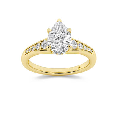 Bloom Tapered Pavé Set Hidden Halo Pear Shape Lab Grown Diamond Engagement Ring | 10K Yellow Gold 2 7/8 CT. TW.