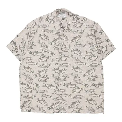 Columbia Graphic Hawaiian Shirt - 2XL Beige Cotton Blend