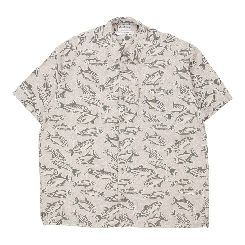 Columbia Graphic Hawaiian Shirt - 2XL Beige Cotton Blend