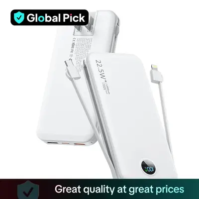 Portable Lightweight 12000mAh Power Bank With 2 built-in cable & Digital Display For Music Festival, Multifunctional QC4.0 ...