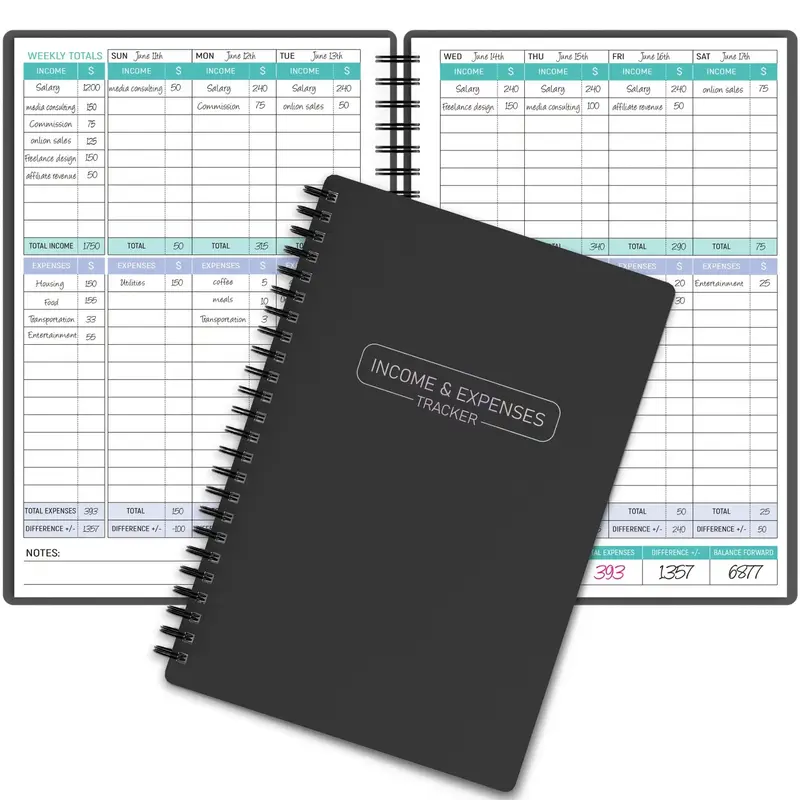 Saving Money Challenge Income & Expense Tracker Notebook, 1 Count A5 Bookkeeping Record Book for Better Money Management, Fin...