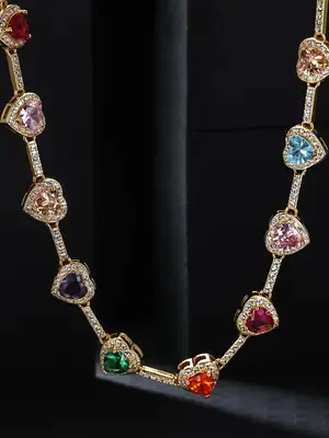 Heart Shaped Colorful Necklace, Elegant Rhinestone Decor Necklace for Women for Gift, Fashion Accessories for Party, Daily Cl...