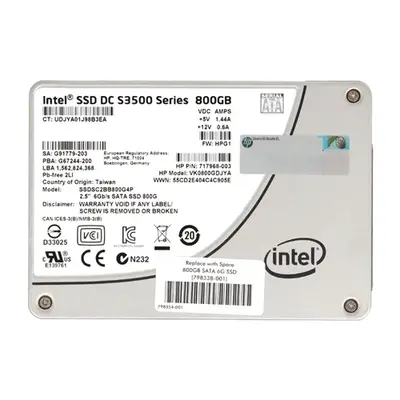 717968-003 HP 800GB SATA 6Gb/s 2.5-Inch Enterprise Solid State Drive for ProLiant Servers
