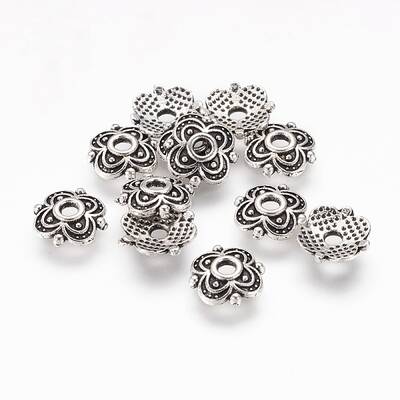 4-Petal Tibetan Style Alloy Flower Bead Caps