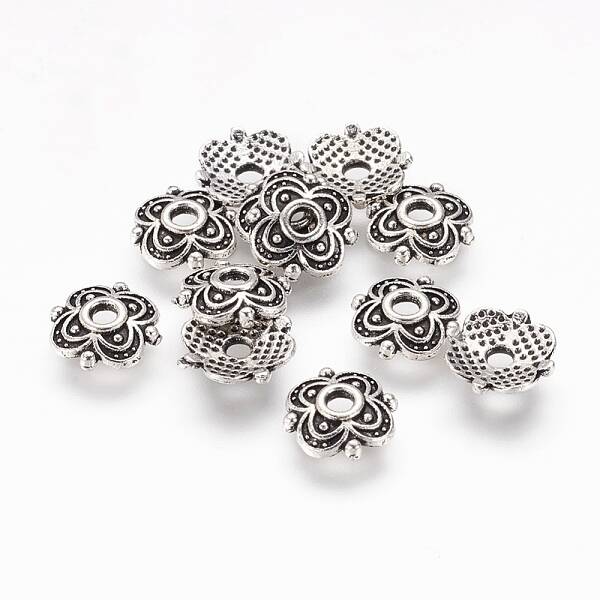 4-Petal Tibetan Style Alloy Flower Bead Caps