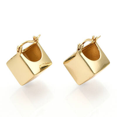 Brass Rhombus Thick Hoop Earrings for Women