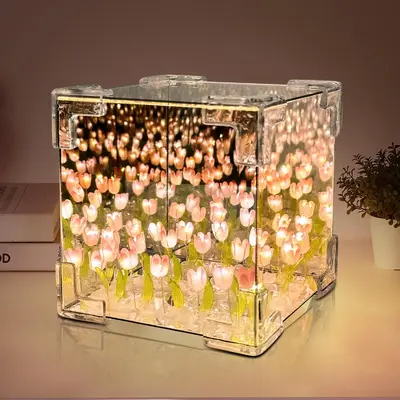 Tulip Night Light LED Mirror Lamp with Gift Bag DIY Decorations Lights Artificial Flower Bedside Table Lamp Creative Gift for...