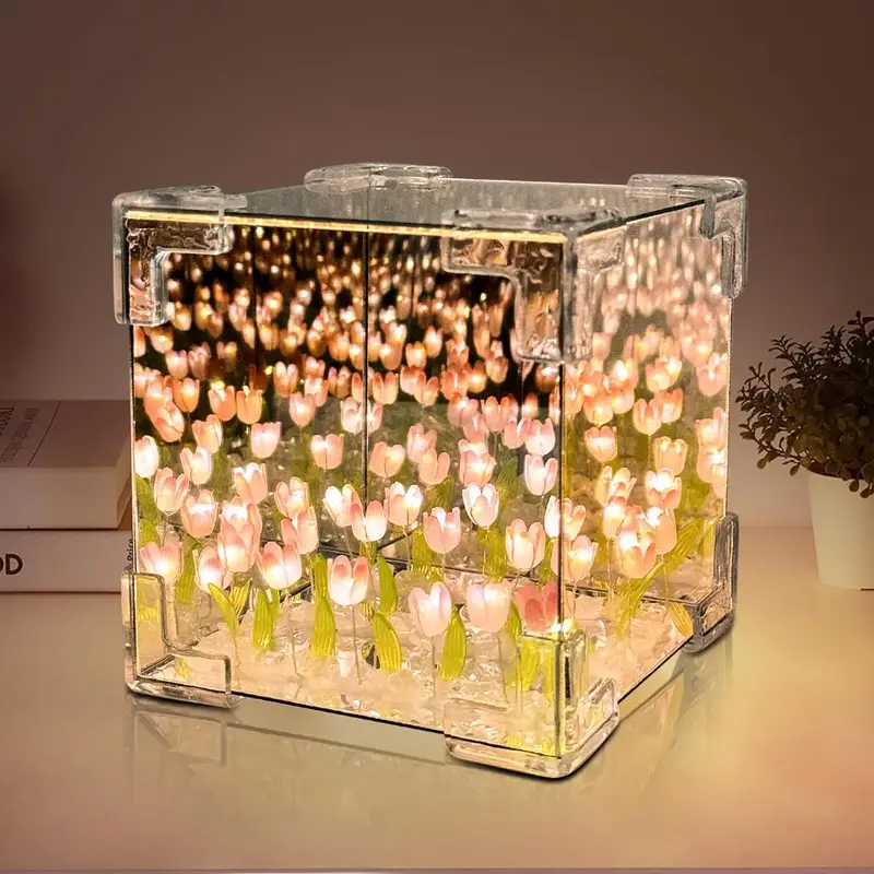 Tulip Night Light LED Mirror Lamp with Gift Bag DIY Decorations Lights Artificial Flower Bedside Table Lamp Creative Gift for...