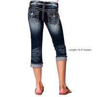 Flamingals Women's Pocket Detail Roll Hem Mid Waist Capri Jeans Fit Summer Blue Denim Style Comfortable Coverage Breathable C...
